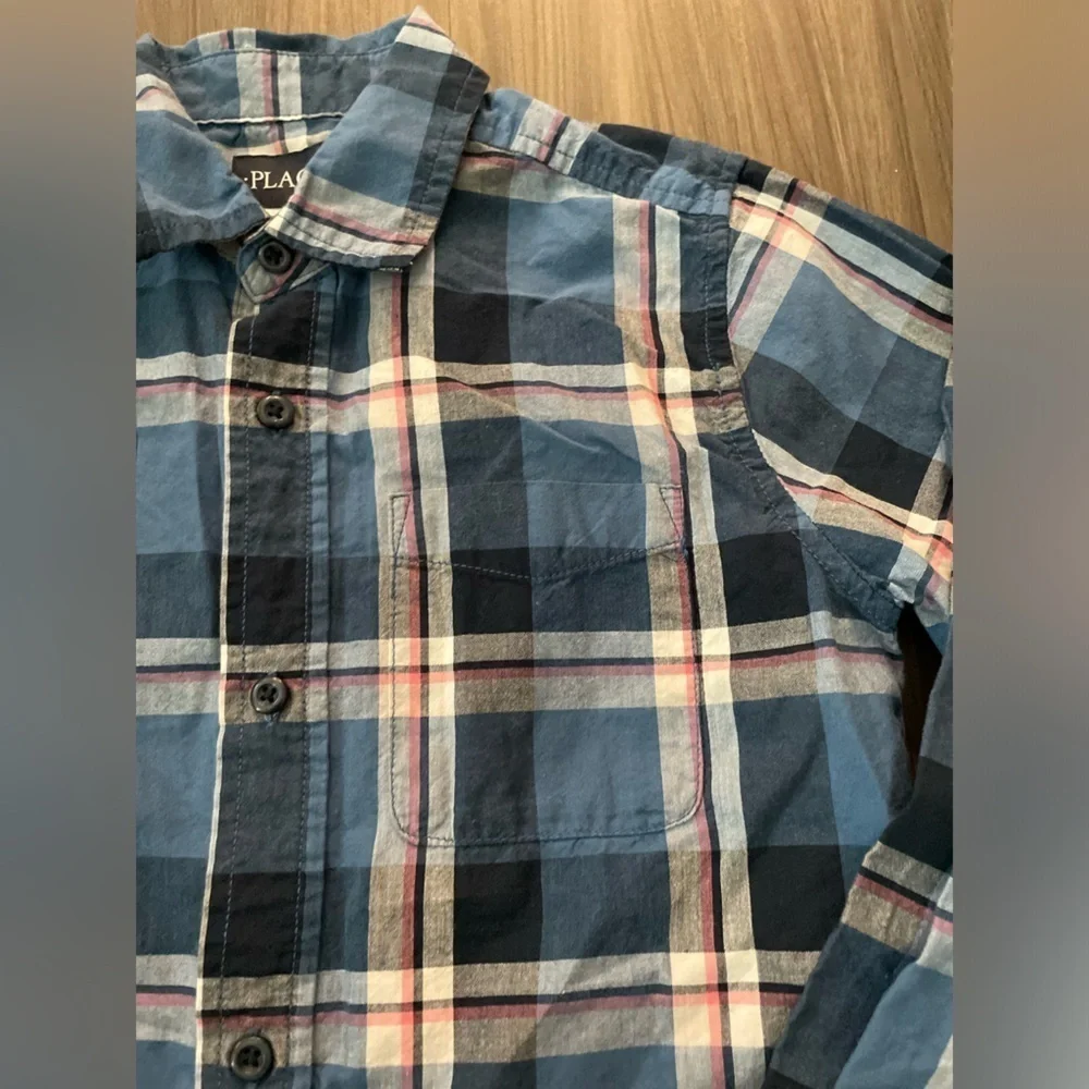 The Children's Place Blue and Pink Plaid Button Down Shirt size L 10/12